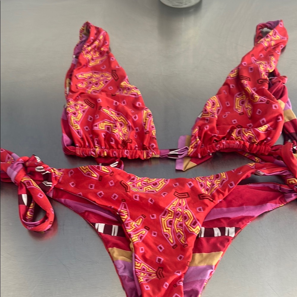 Vibrant Red Bikini Set with Patterns